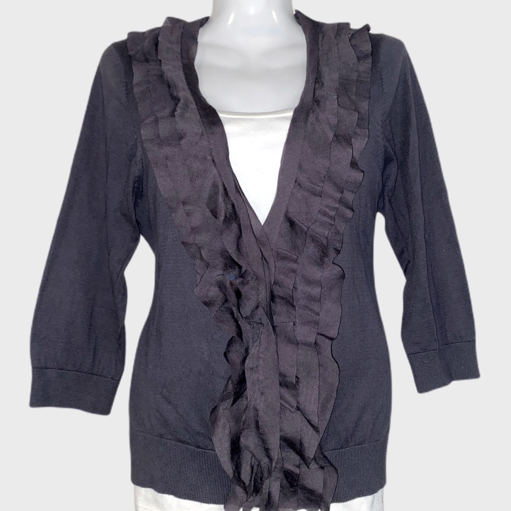 Ann Taylor Loft Charcoal Grey ruffle sweater